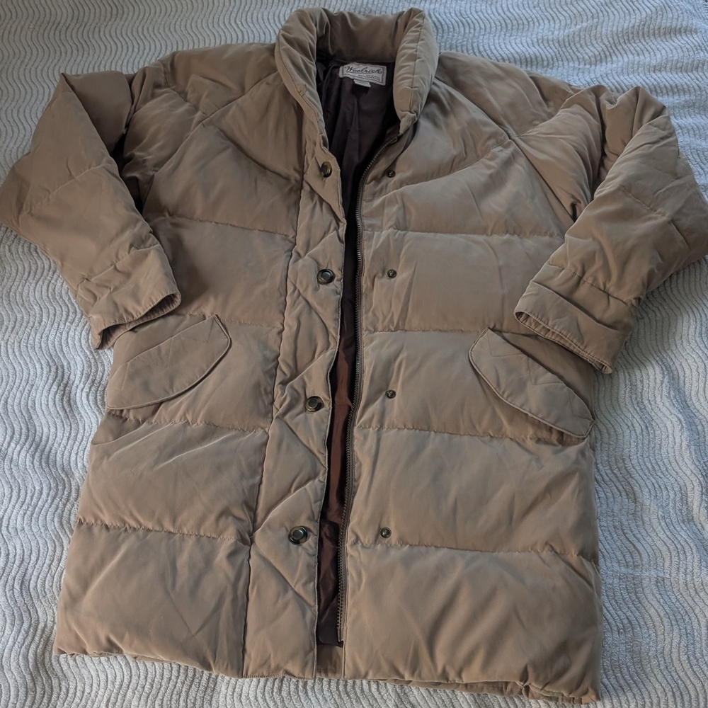 Woolrich Women's Tan Puffer Coat Camel Color Goose Down Vintage Oversized